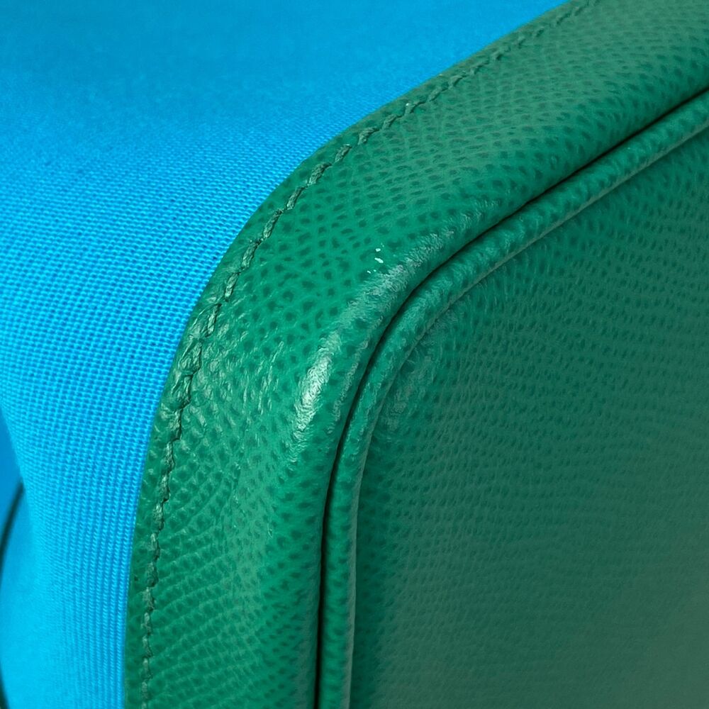 Hermès Garden Party PM Tote Bag blue aztec Vert Jade Toile Officier Veau Epsom - Picture 9 of 16